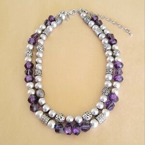 Pretty Vintage Purple Glass Beaded Necklace By Premier Designs